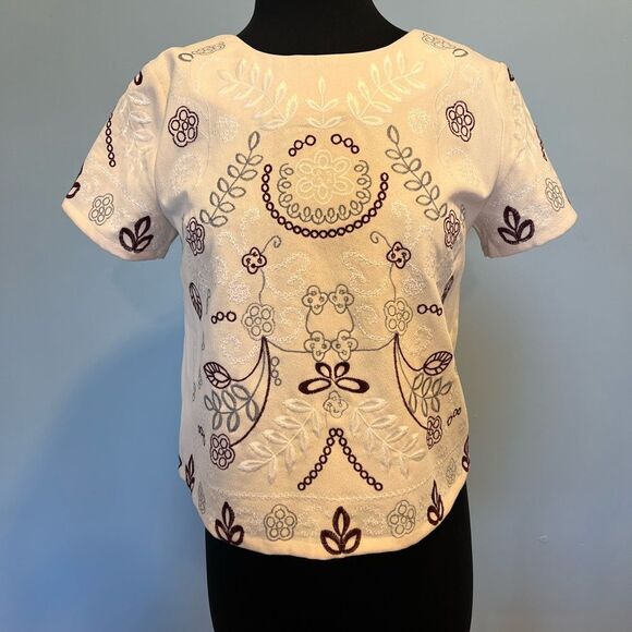 J.O.A. Tops - J.O.A Embroidered Cream and burgundy Women's multiple way top